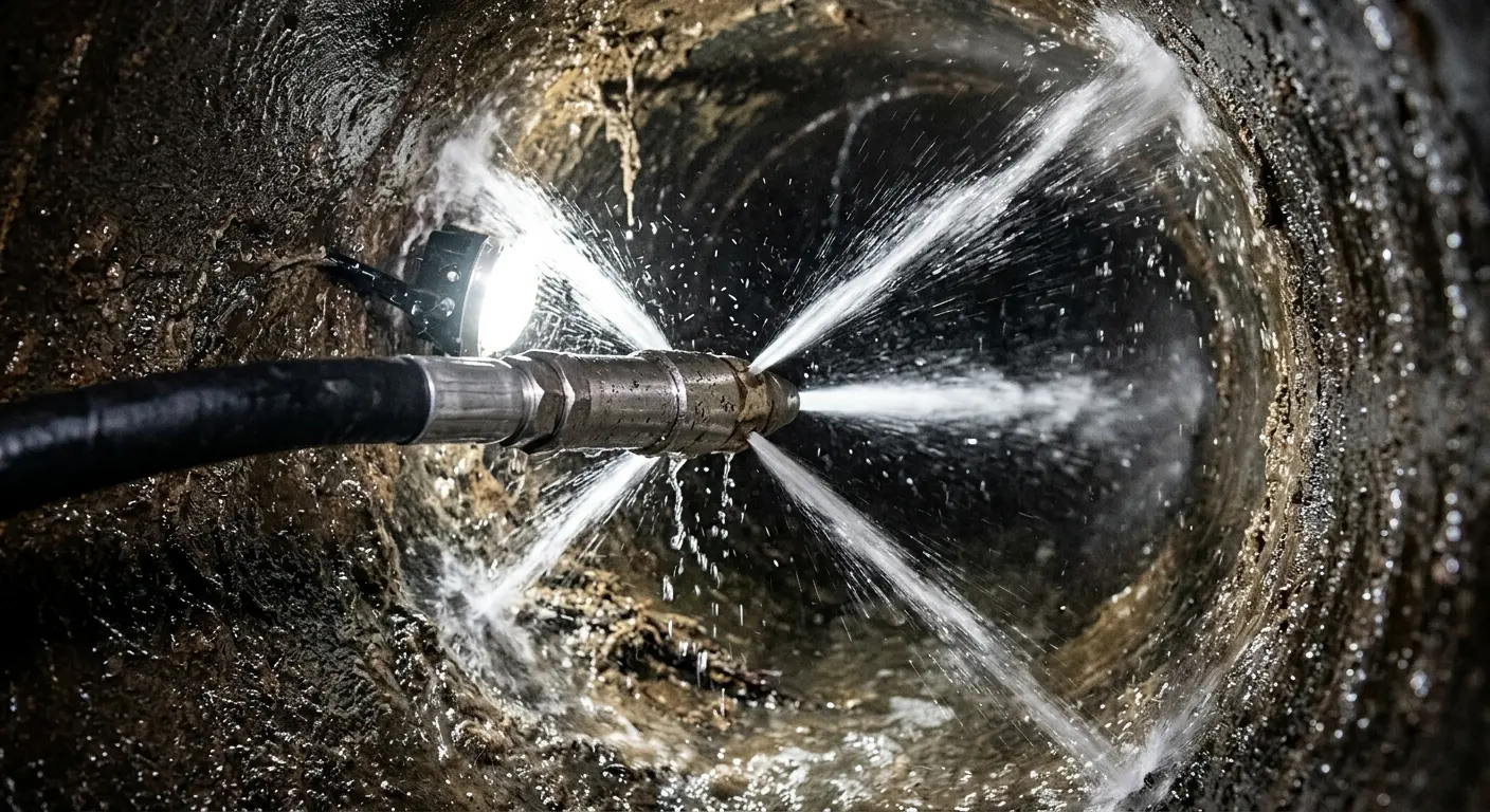 High-pressure hydro jetting nozzle cleaning sewer pipe for Storm Drain Cleaning in Bossier City