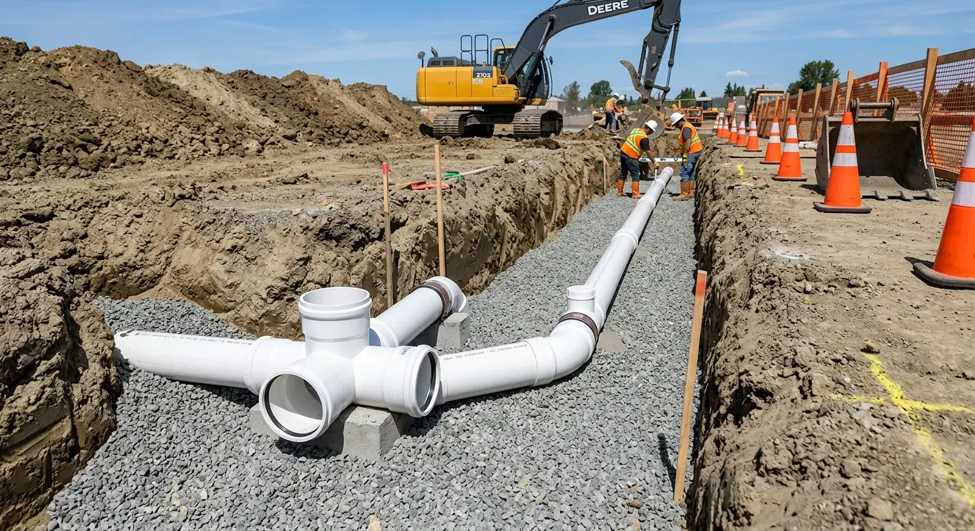 New PVC sewer pipe installation in open trench for Commercial Drain Cleaning in Bossier City
